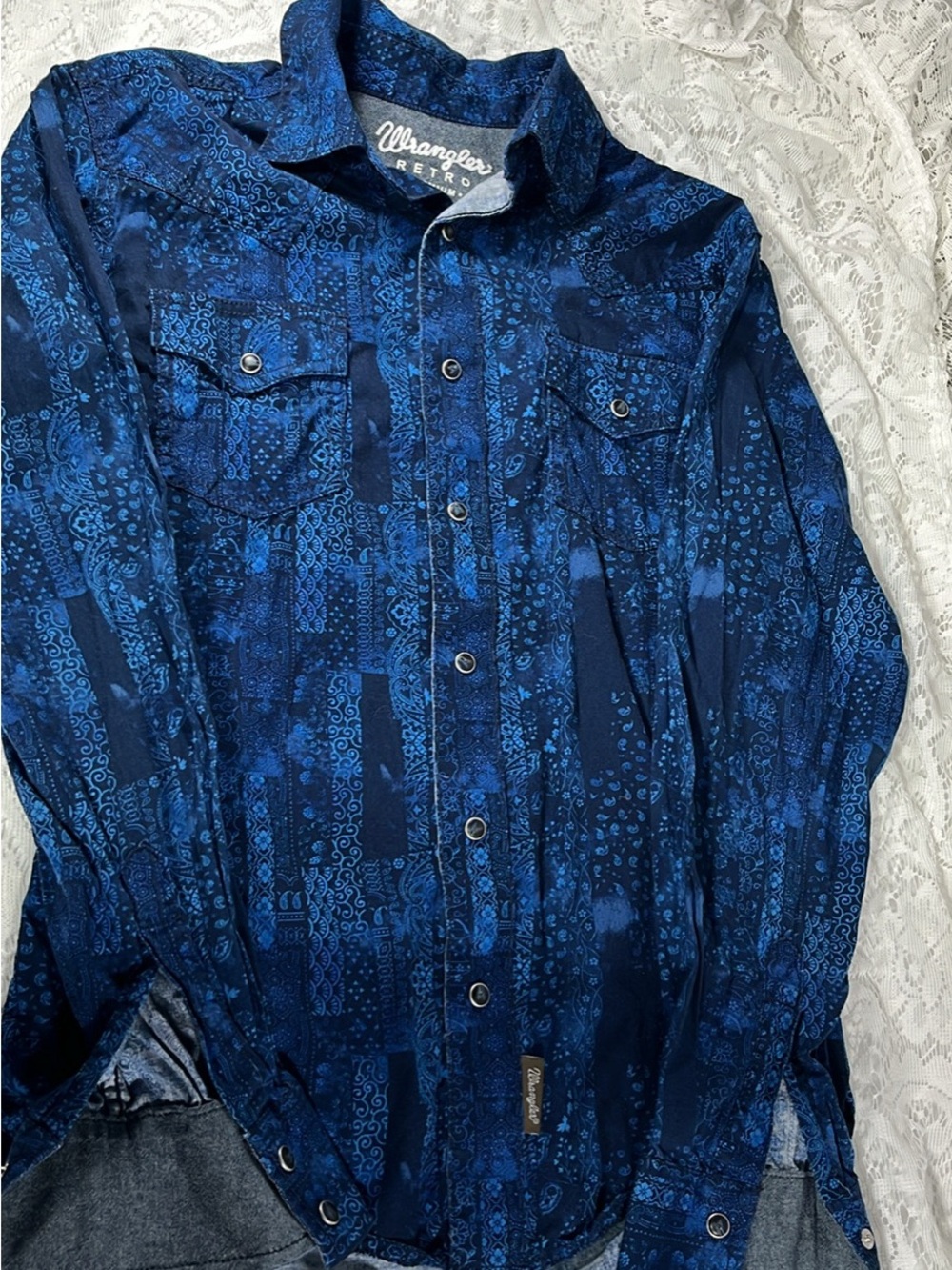 Wrangler Retro Men's Navy Blue Patterned Western Shirt Jacket